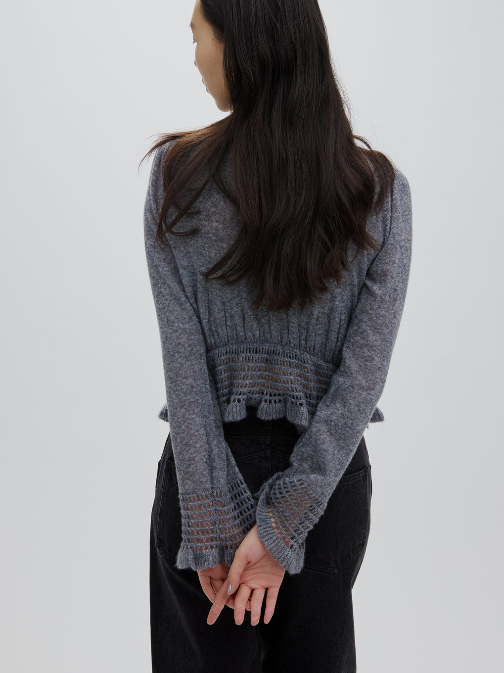 FLUFFY SHEER FRILL KNIT TOP
