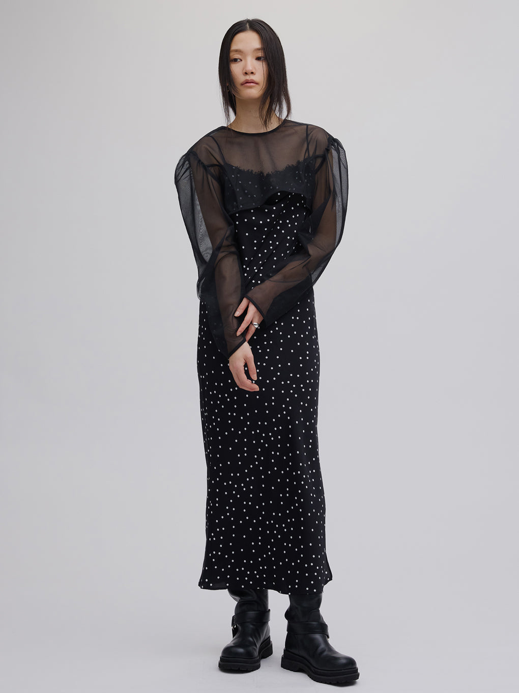 RANDOM DOT SHEER LAYERED DRESS アメリ RANDOM DOT SHEER LAYERED DRESS