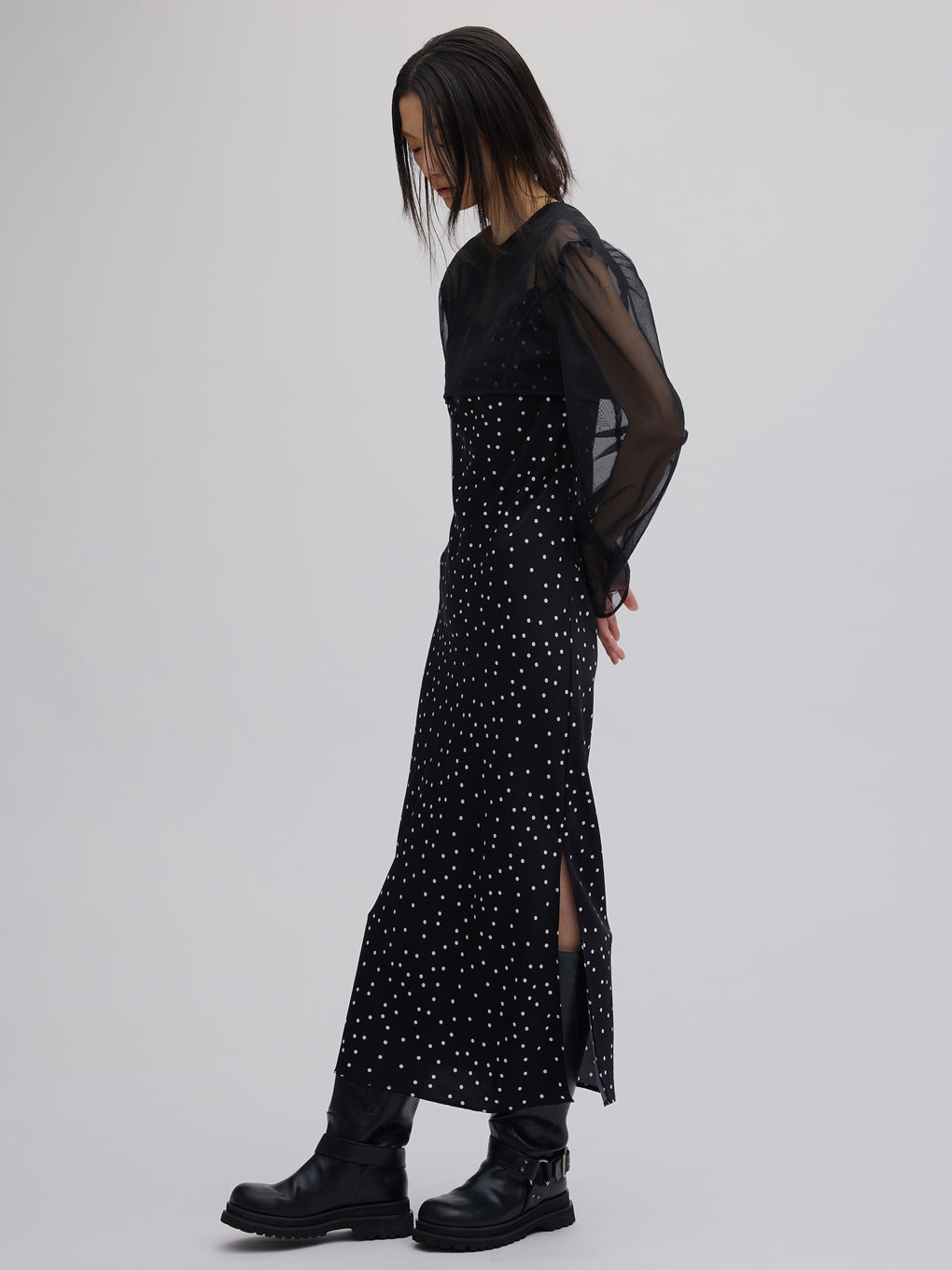 RANDOM DOT SHEER LAYERED DRESS