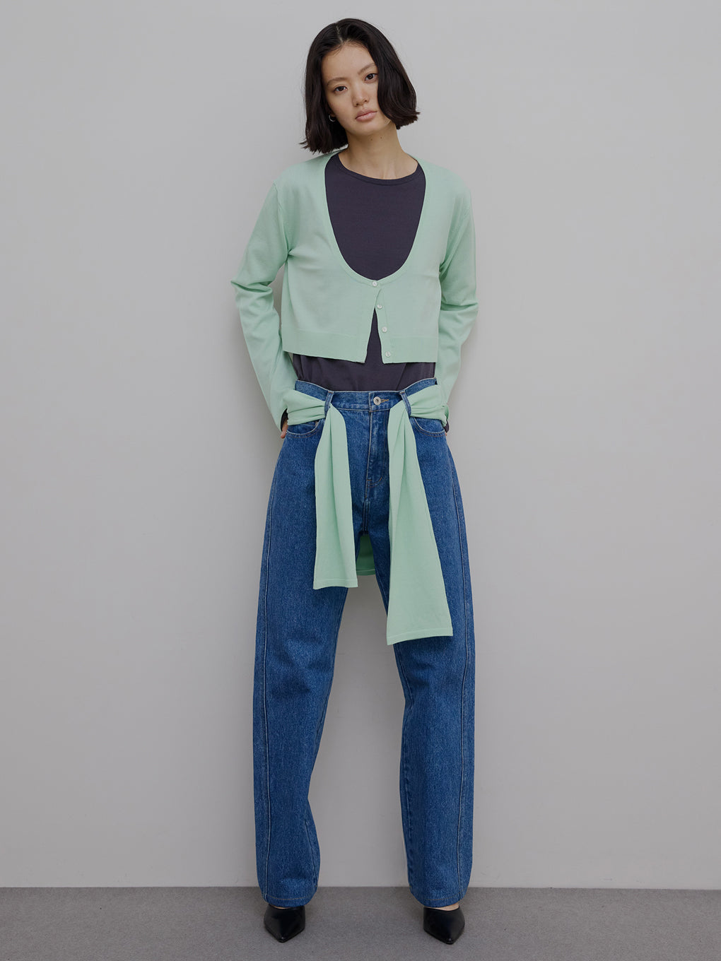 AMERI LOW BASIC SHORT KNIT CARDIGANグレー新品 LOW BASIC SHORT KNIT CARDIGAN