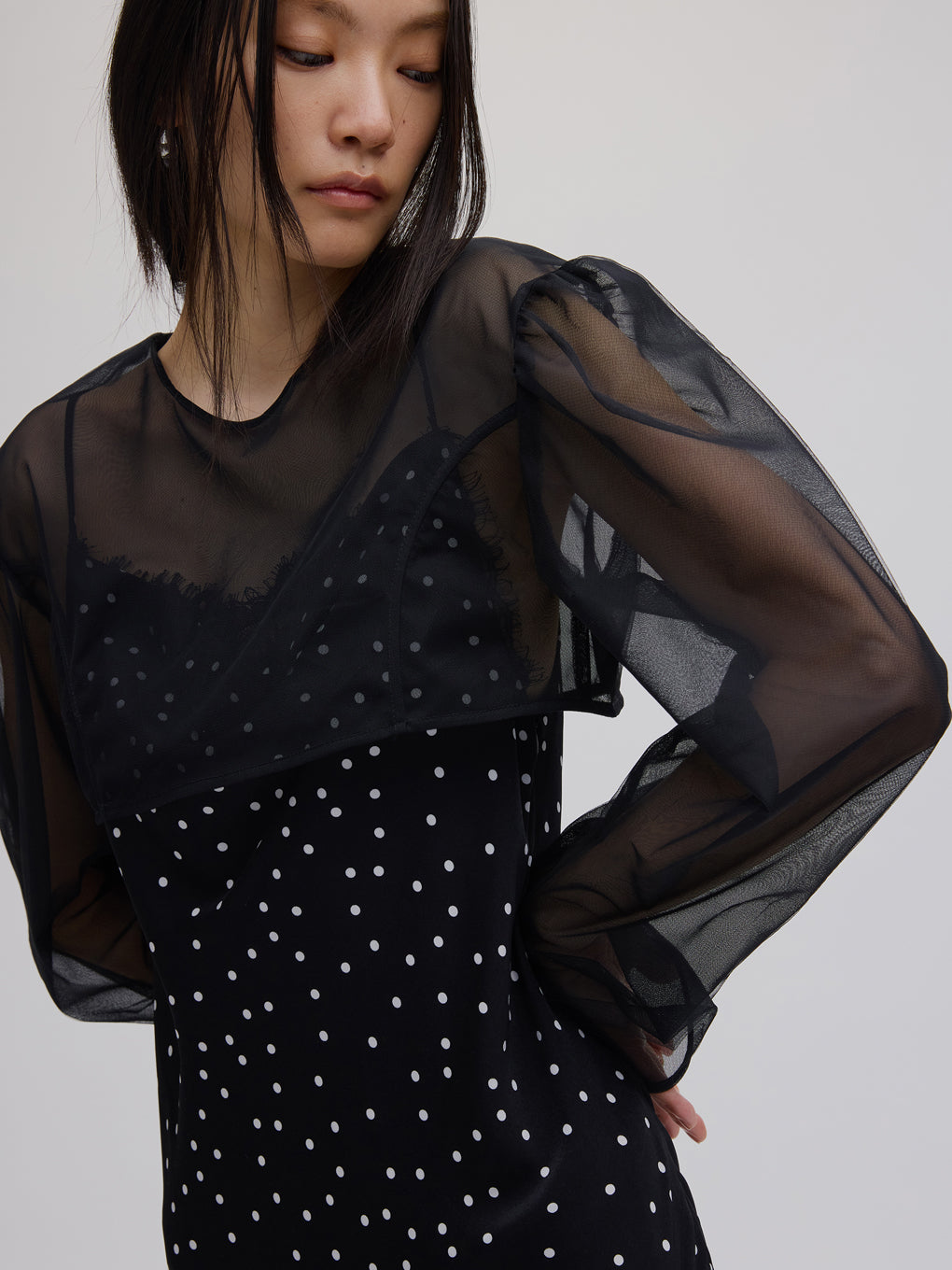 RANDOM DOT SHEER LAYERED DRESS
