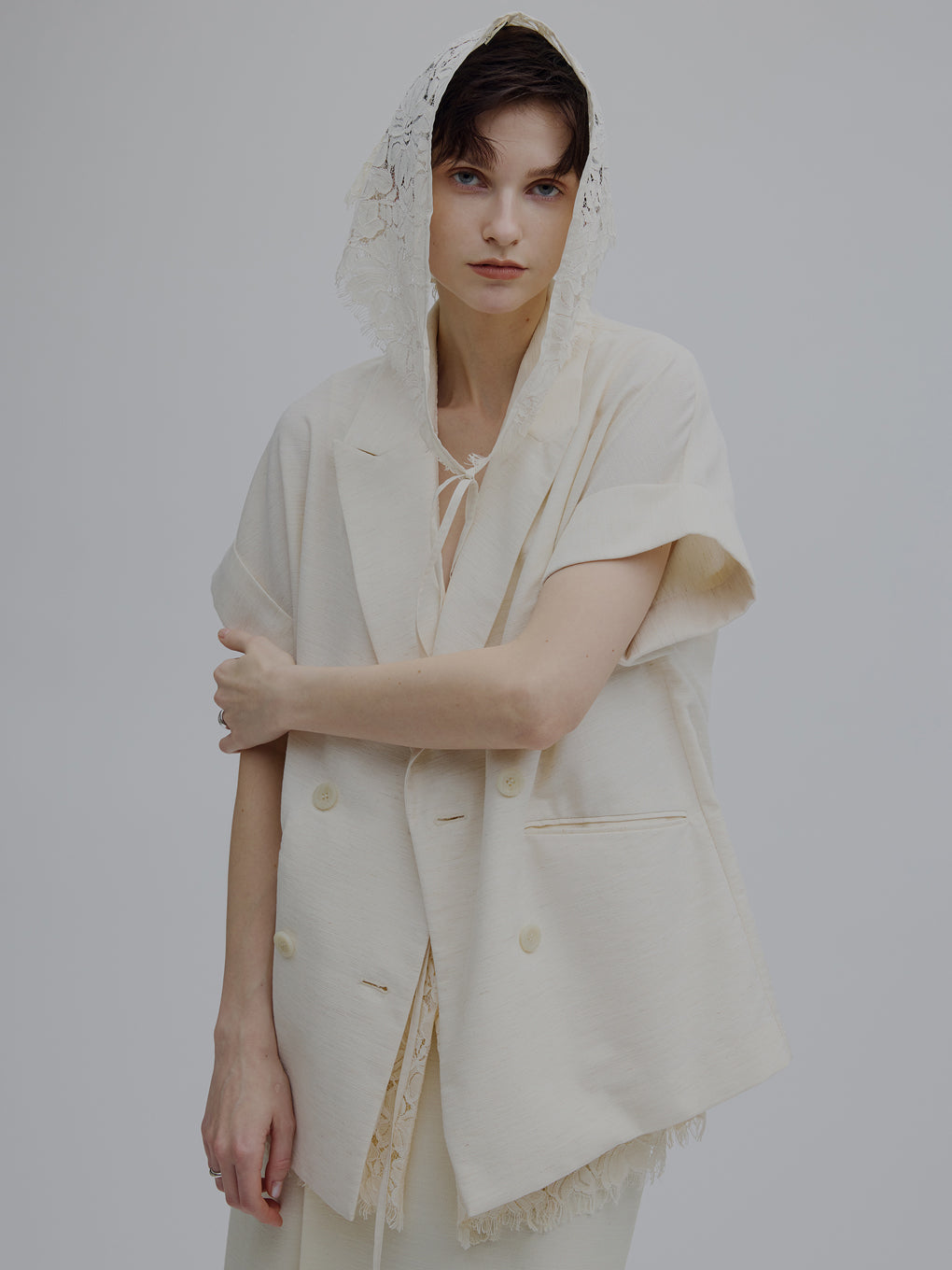 MELANGE LACE VEST LAYERED JACKET