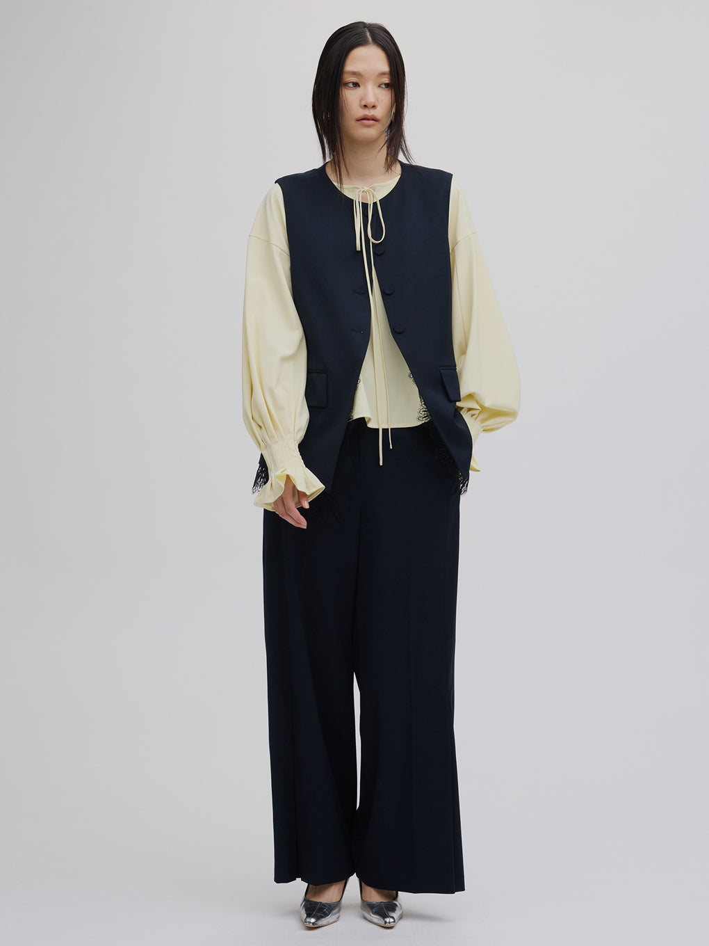 HEM TUCK STRAIGHT WIDE PANTS