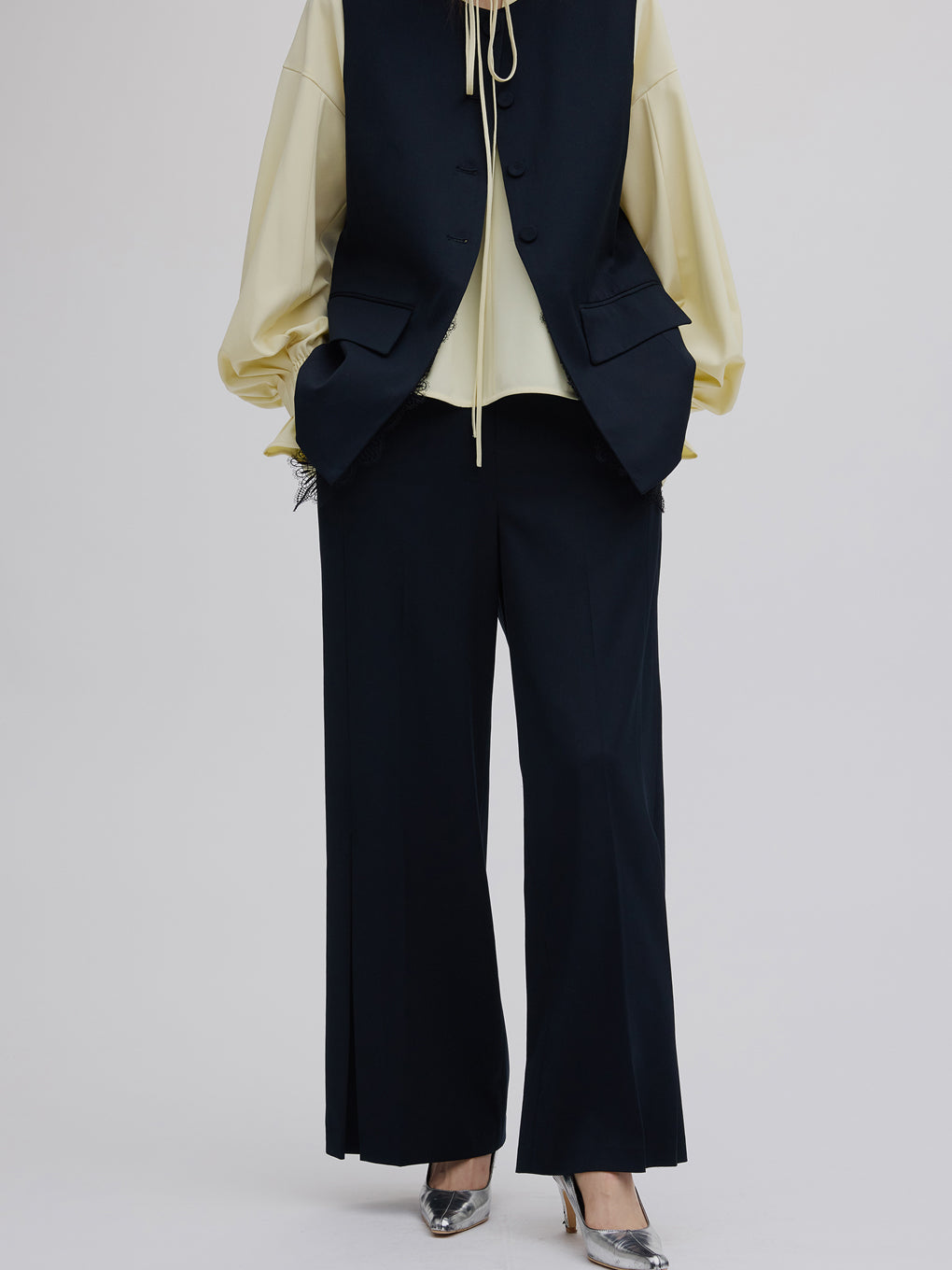 HEM TUCK  STRAIGHT WIDE PANTS