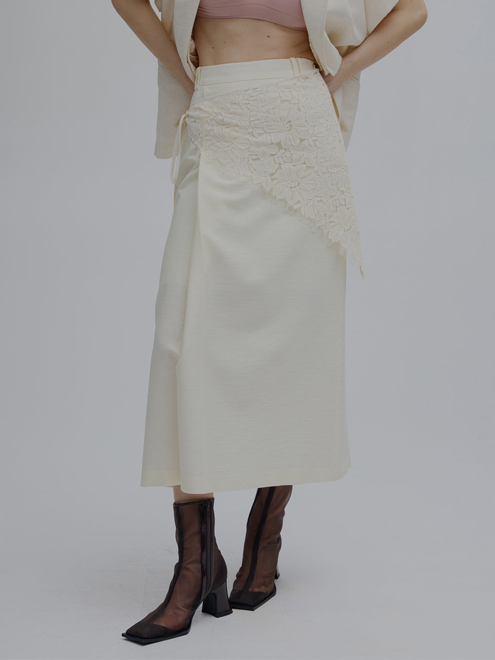 MELANGE STRAIGHT SKIRT WITH LACE SCARF