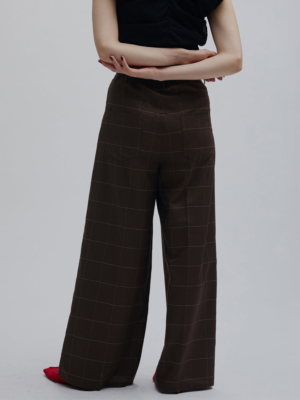 YARN DYED CHECK WIDE STRAIGHT PANTS