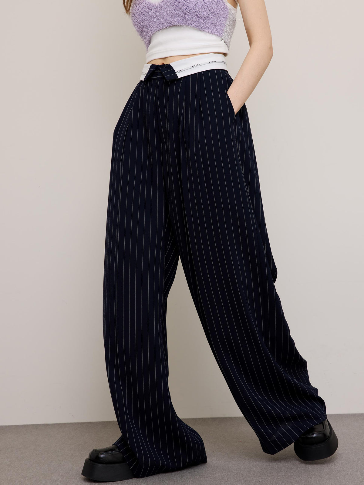 TURN BACK WAIST WIDE PANTS