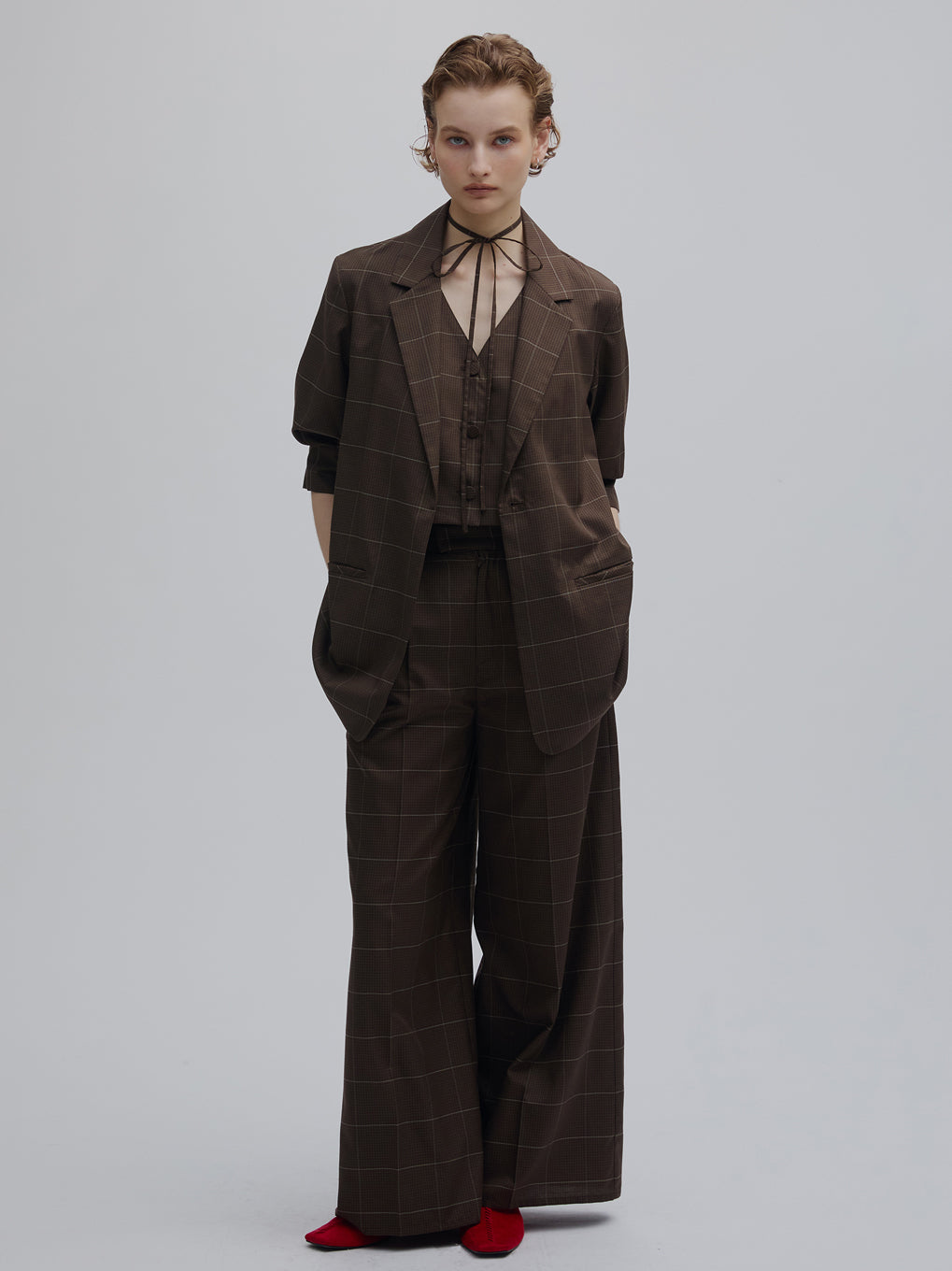 YARN DYED CHECK LAYERED VEST SHIRT