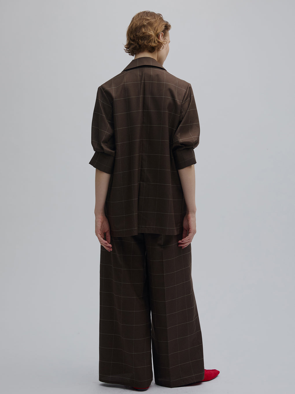 YARN DYED CHECK WIDE STRAIGHT PANTS