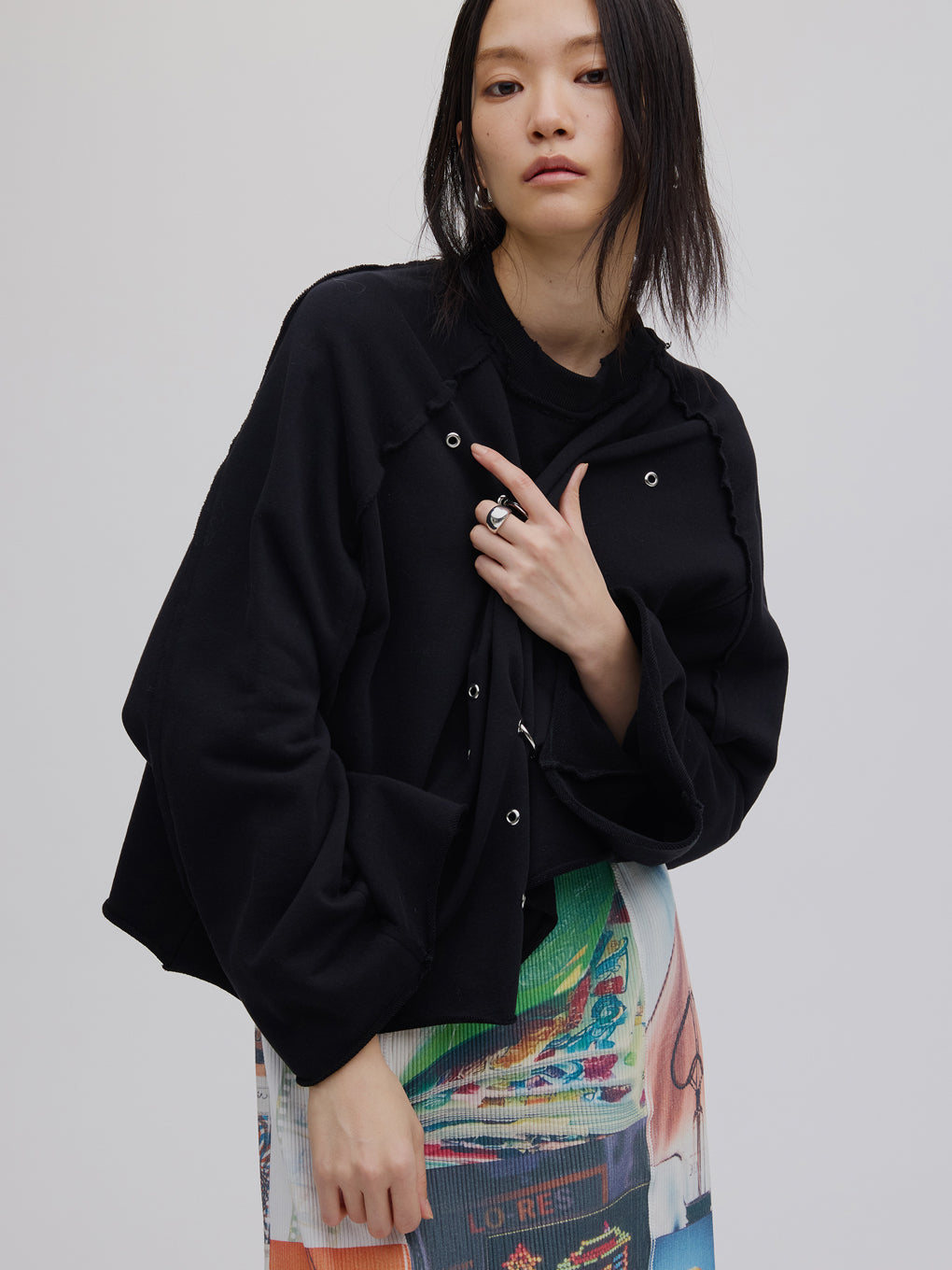 EYELET ARRANGEMENT SWEAT TOP