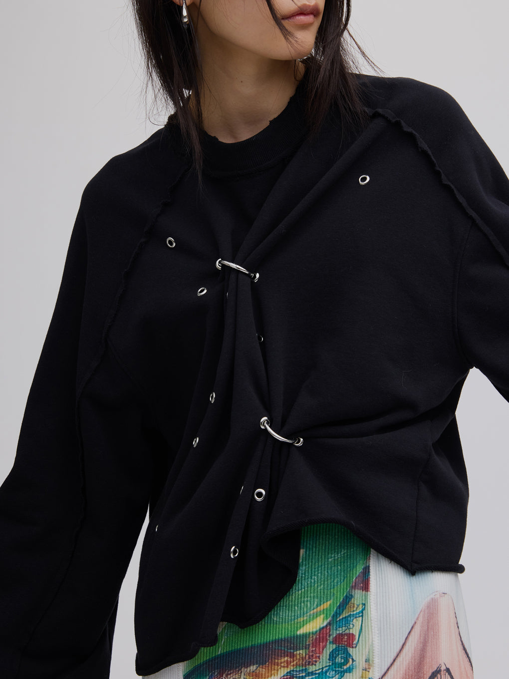 EYELET ARRANGEMENT SWEAT TOP