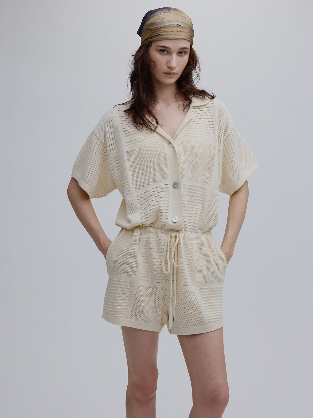 MEDI MESH PATCHWORK KNIT ROMPERS