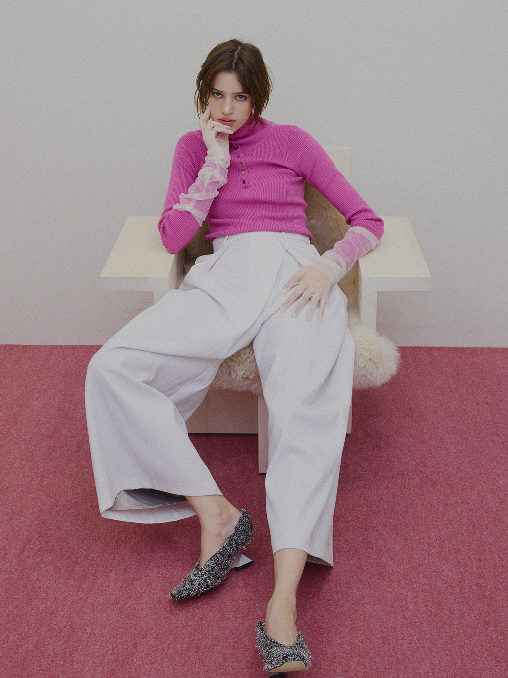 UND HIGH NECK BUTTON KNIT TOP