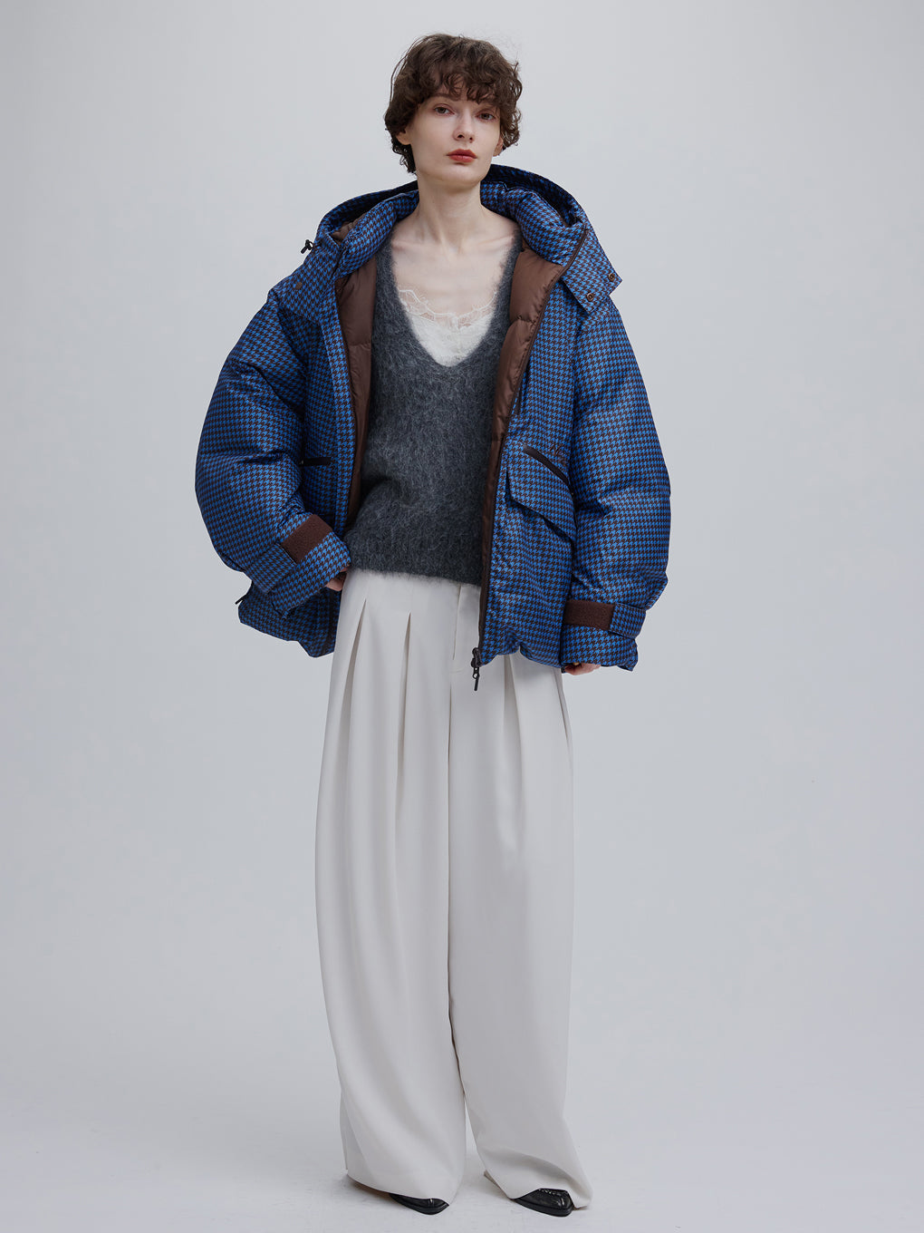 NANGA × Ameri POCKET HOUNDSTOOTH DOWN COAT