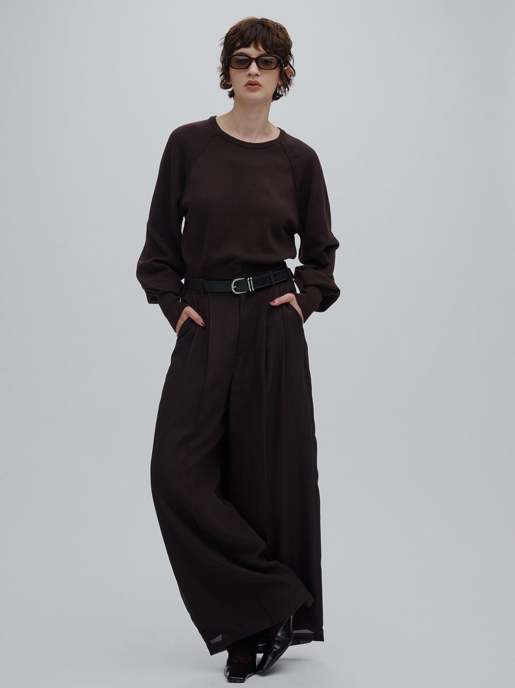 SHEER STRIPE TUCK PANTS