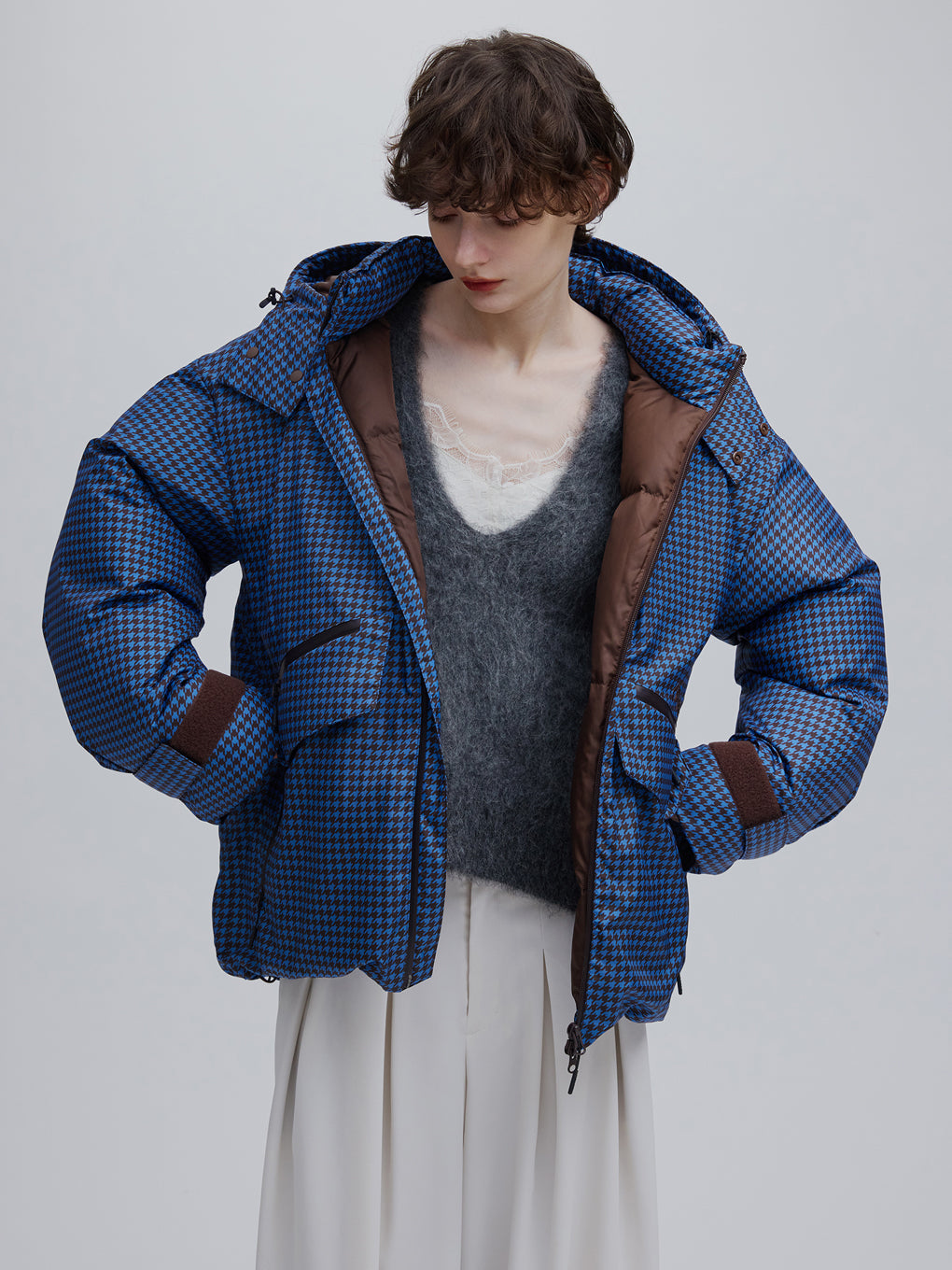 NANGA × Ameri POCKET HOUNDSTOOTH DOWN COAT