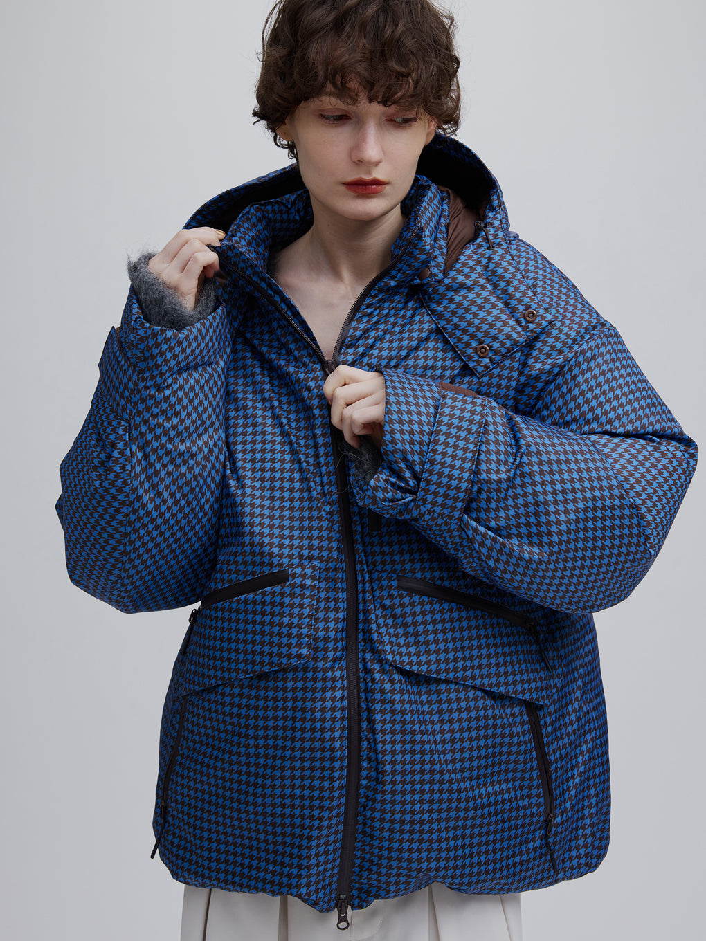 NANGA × Ameri POCKET HOUNDSTOOTH DOWN COAT