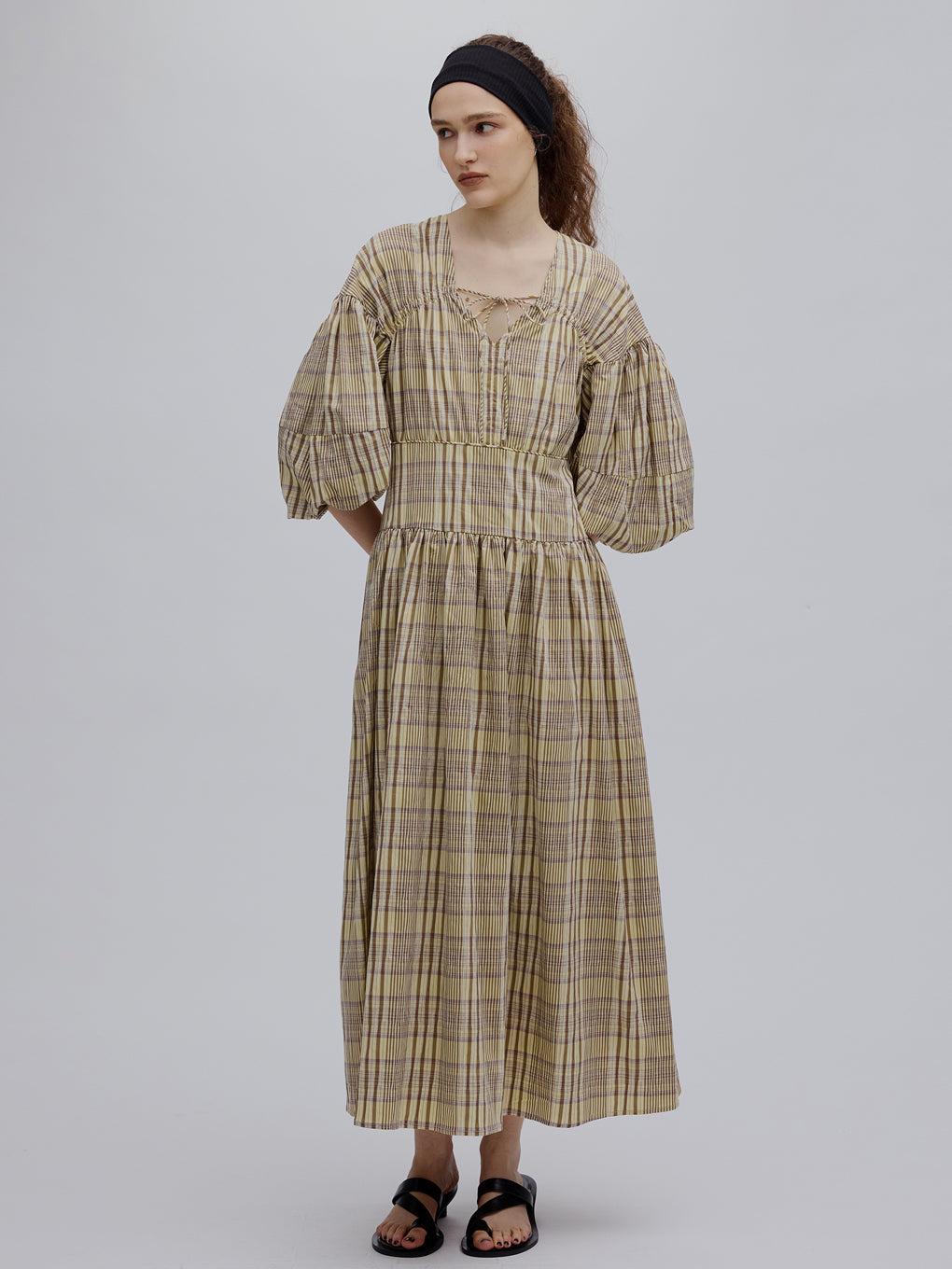BALLOON SLEEVE CHECK DRESS