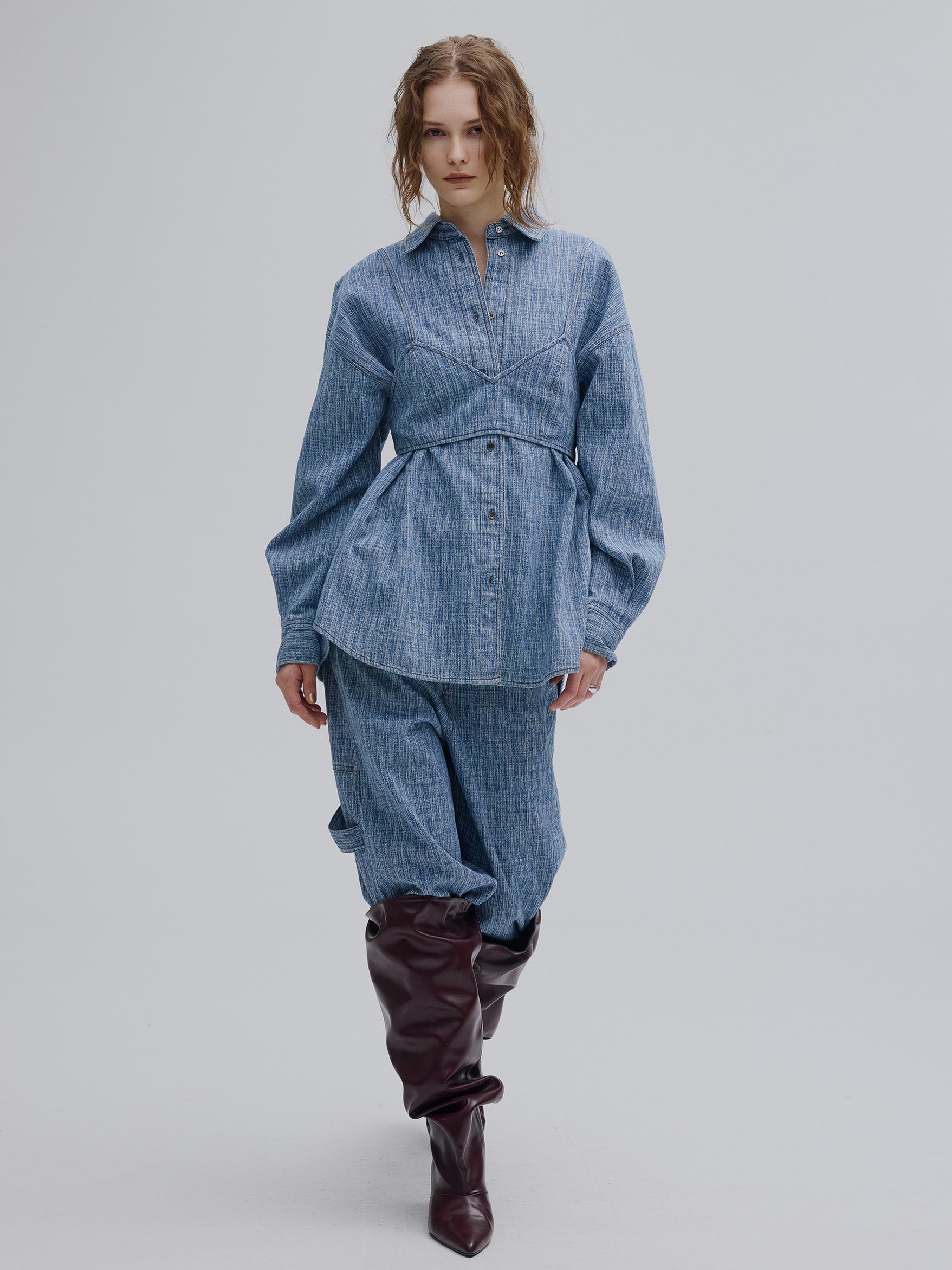 BUSTIER SET OVER DENIM HICKORY SHIRT
