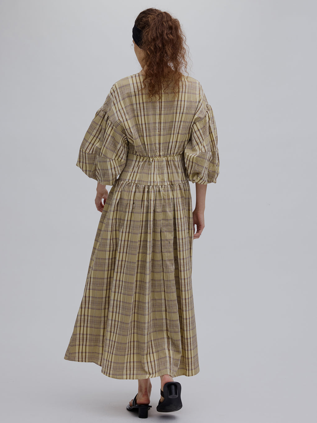 BALLOON SLEEVE CHECK DRESS