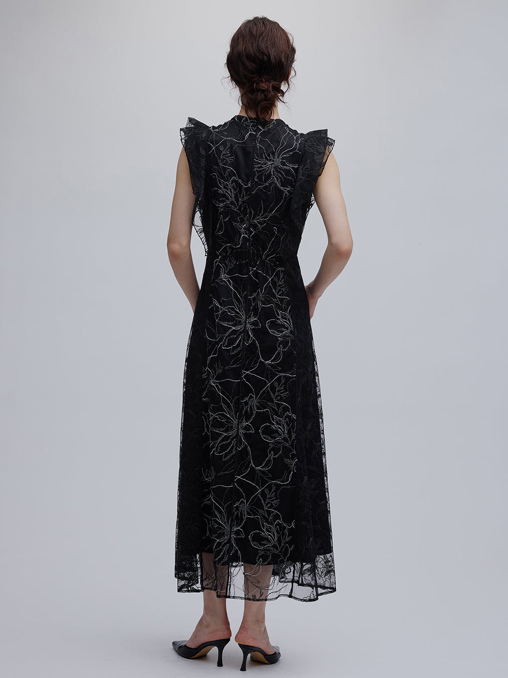 GLITTER LACE DRAPE FRILL DRESS
