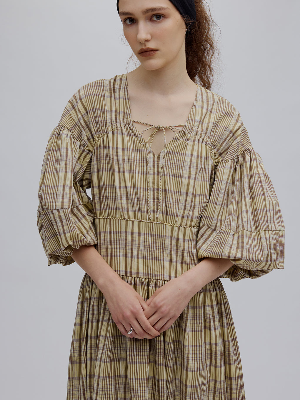 BALLOON SLEEVE CHECK DRESS