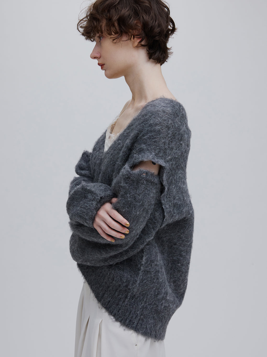 2WAY DEEP VNECK ALPACA KNIT TOP