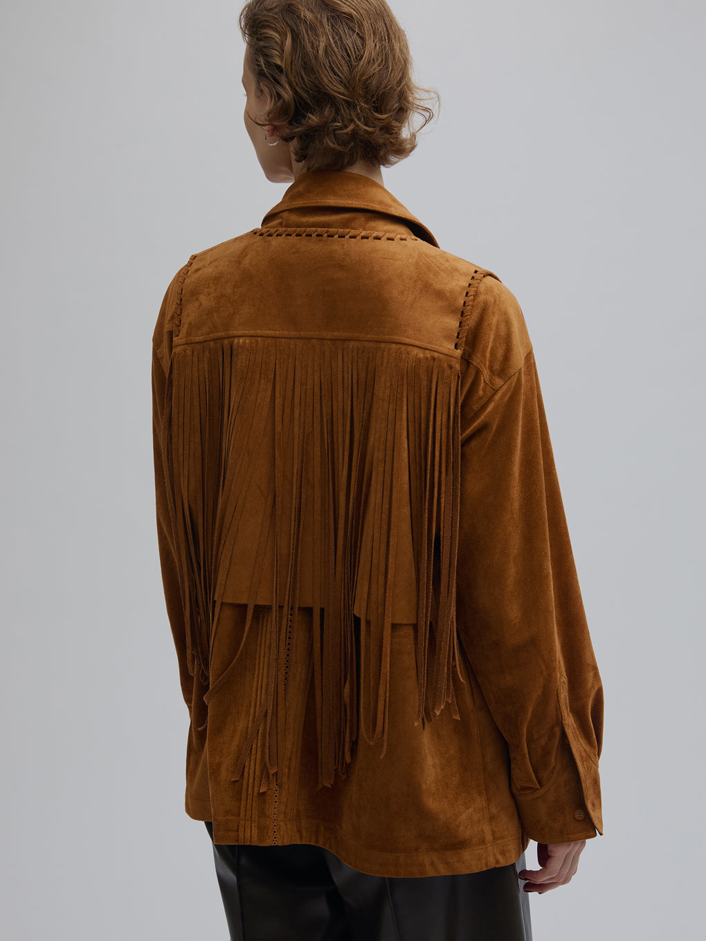PINTUCK SYNTHETIC SUEDE SHIRT