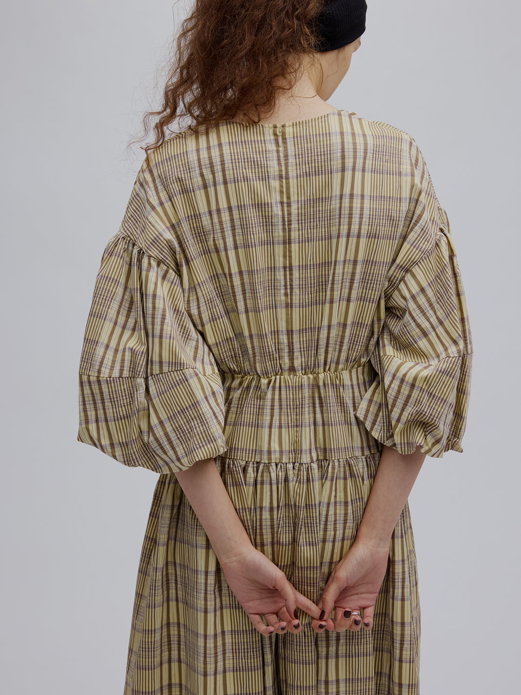 BALLOON SLEEVE CHECK DRESS