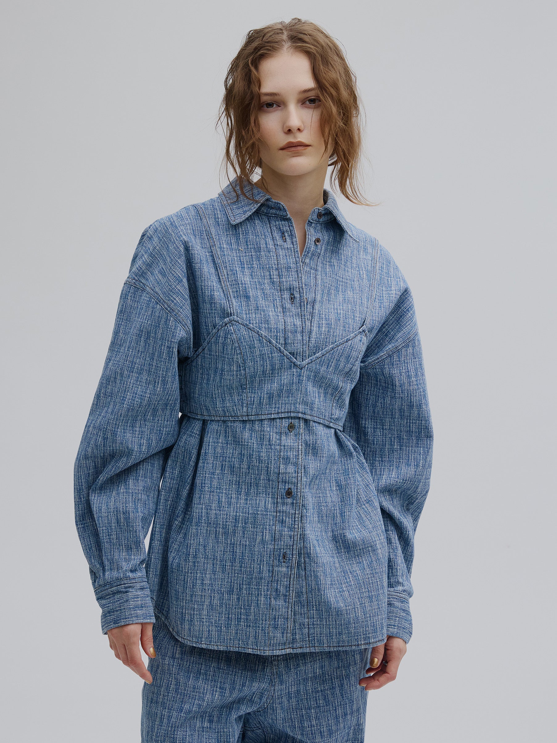 BUSTIER SET OVER DENIM HICKORY SHIRT