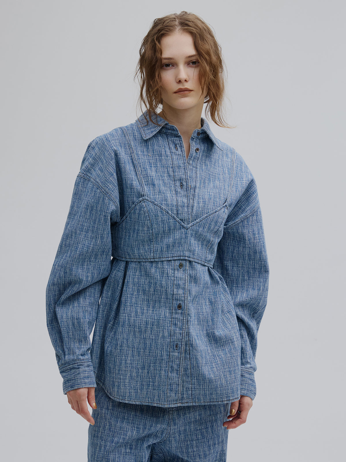 BUSTIER SET OVER DENIM HICKORY SHIRT