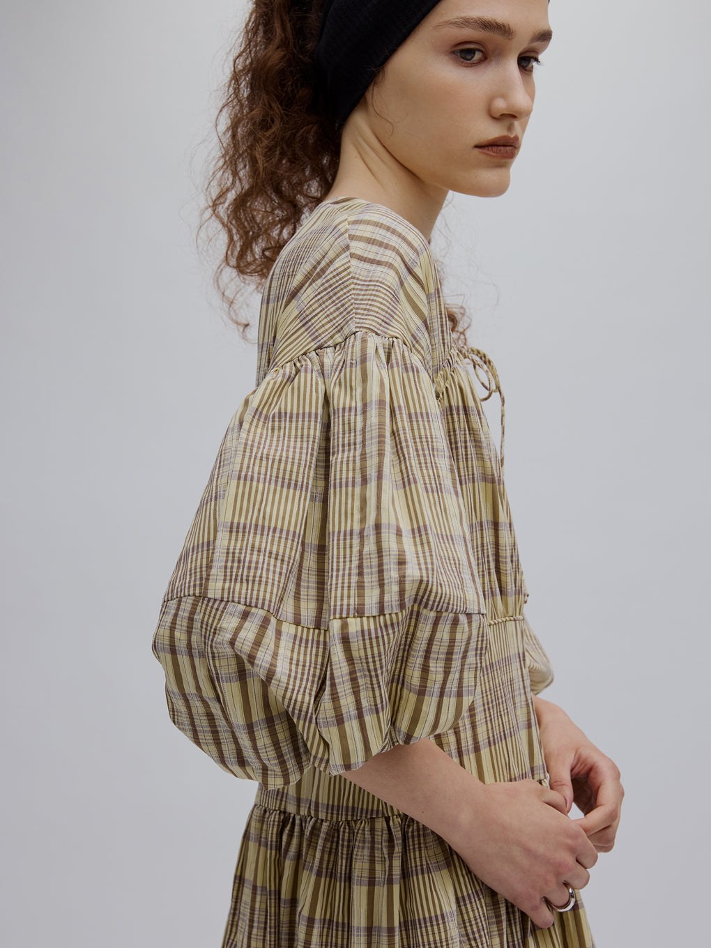 BALLOON SLEEVE CHECK DRESS