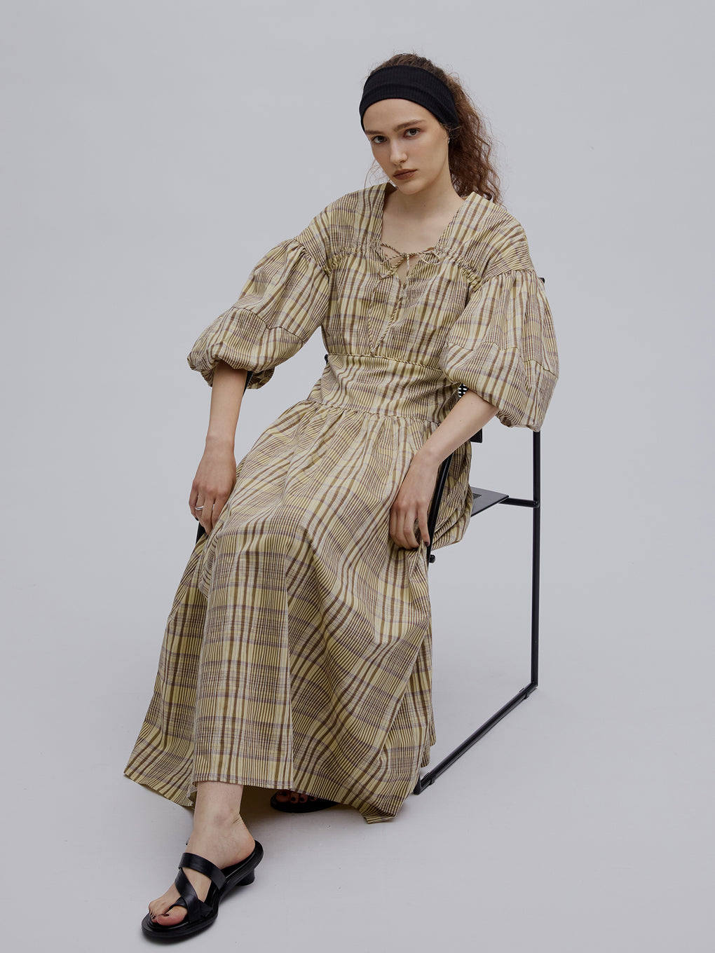BALLOON SLEEVE CHECK DRESS