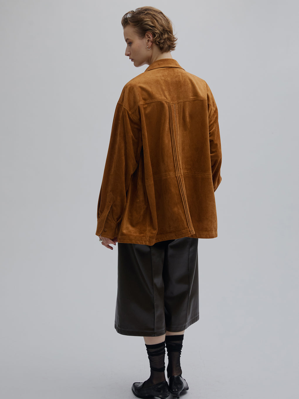PINTUCK SYNTHETIC SUEDE SHIRT