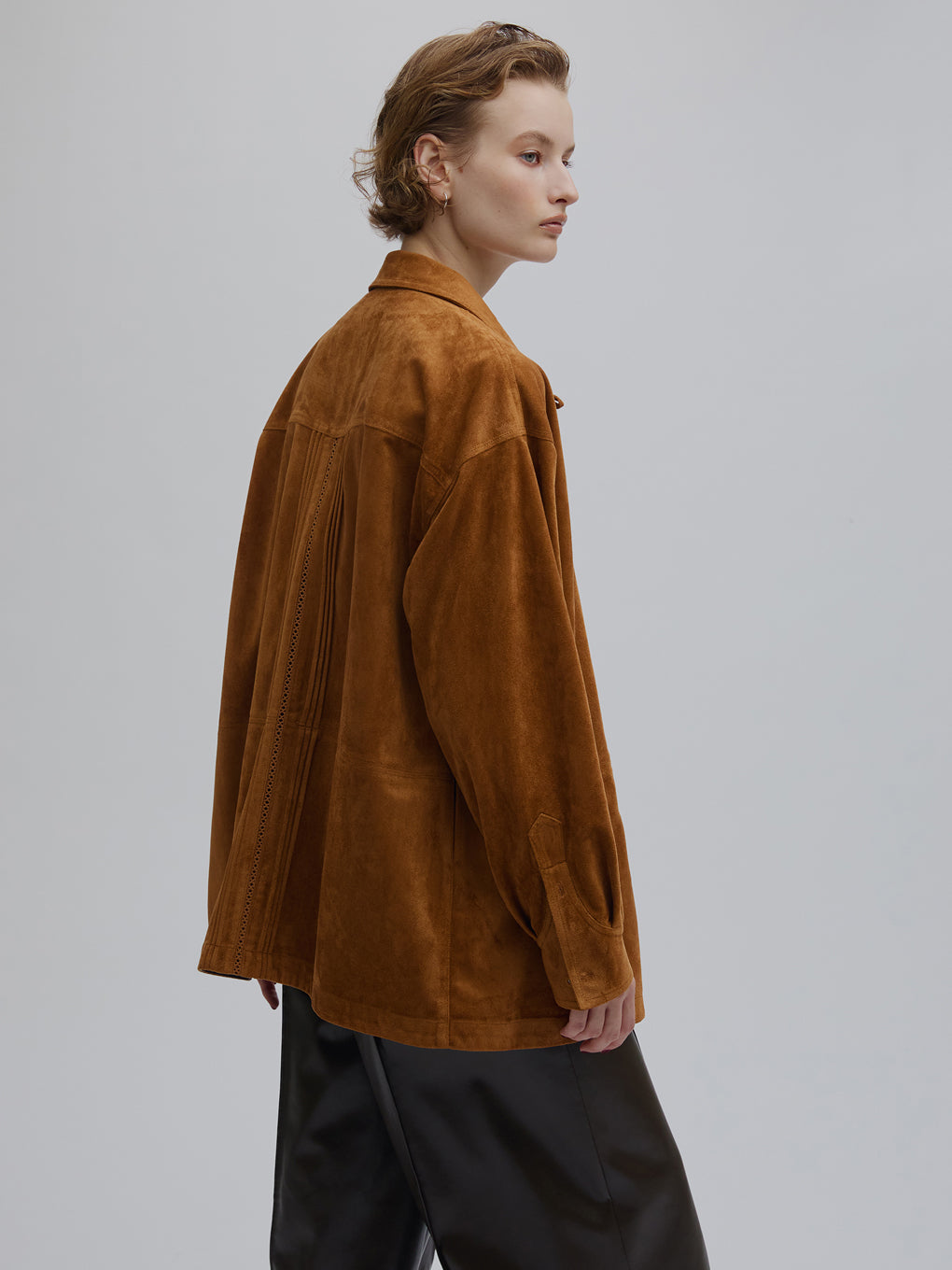 PINTUCK SYNTHETIC SUEDE SHIRT