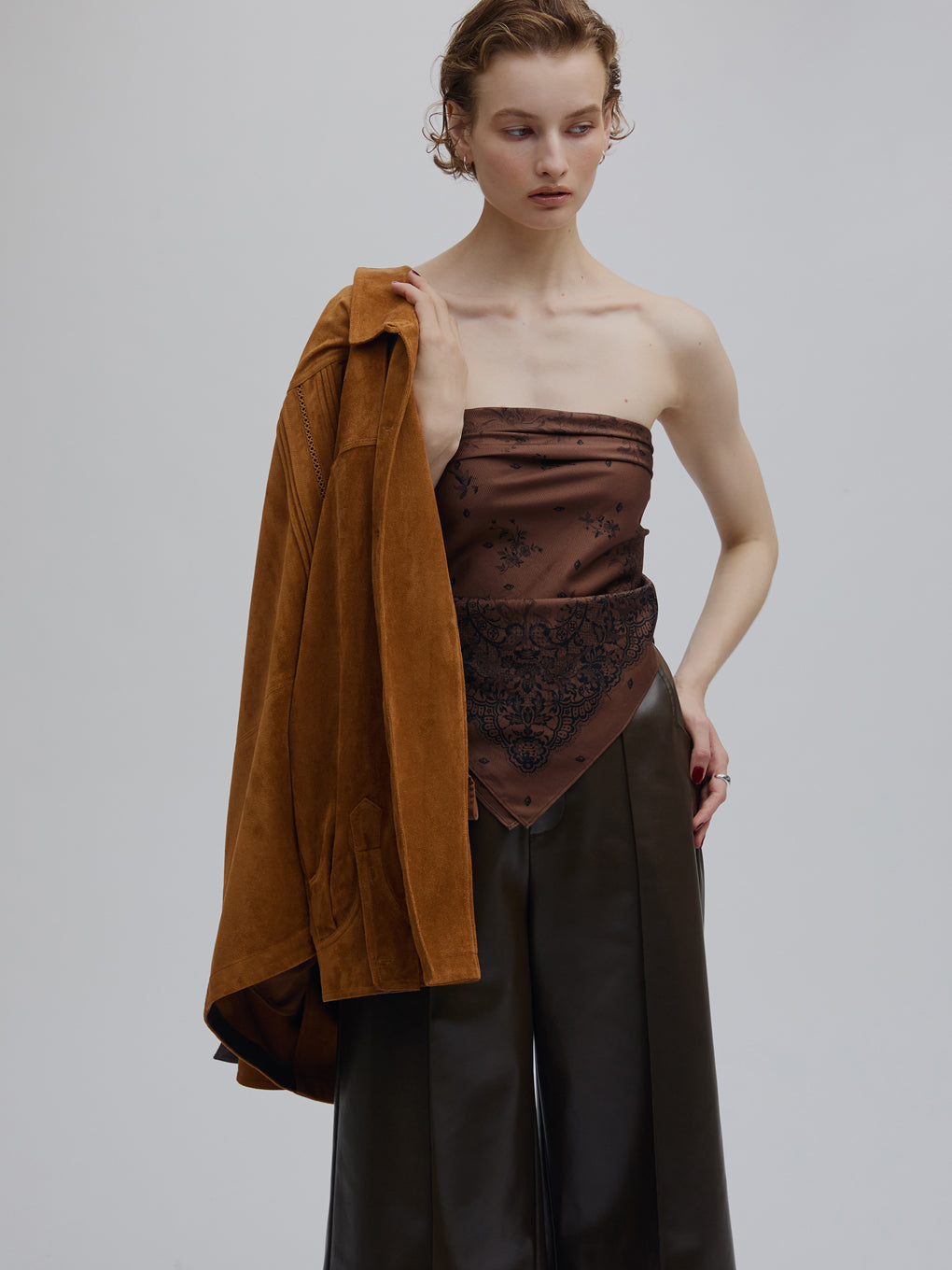 PINTUCK SYNTHETIC SUEDE SHIRT