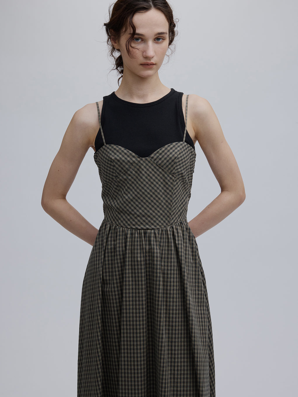 CHECK PATTERN CORSET DOCKING DRESS