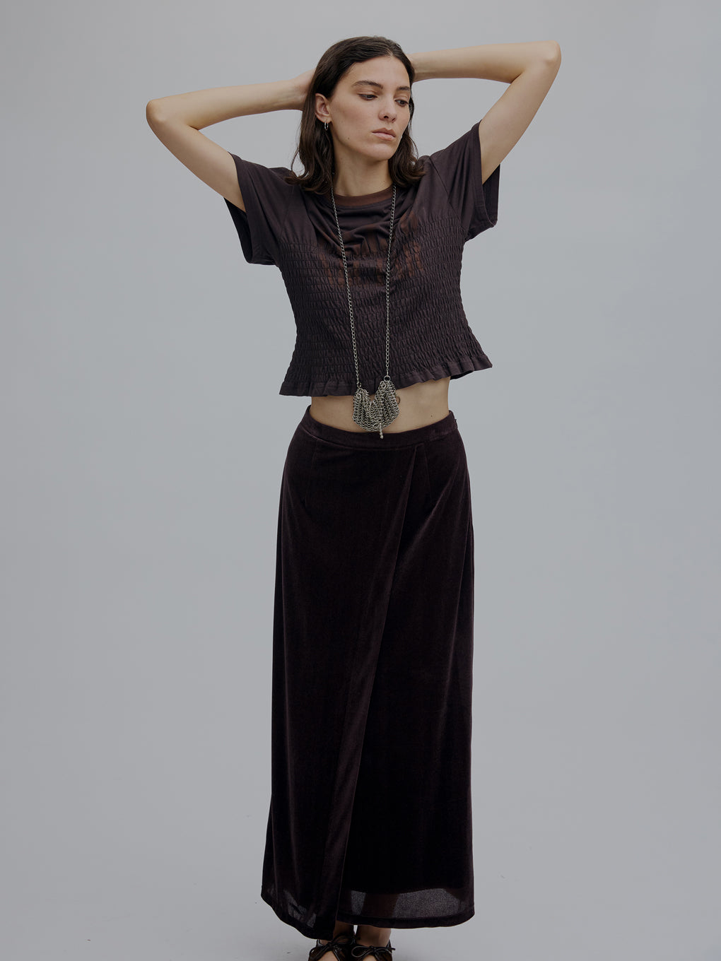 スカート AMERI MEDI SHEER VELOUR WRAP LIKE SKIRT MEDI SHEER VELOUR WRAP LIKE SKIRT
