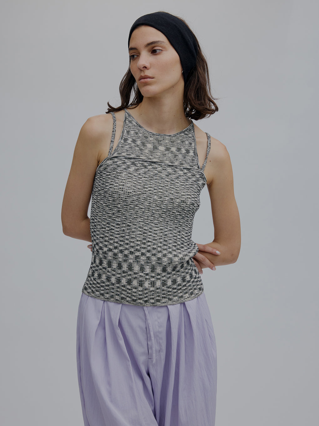 【美品】mediam ミディアム　Knit Bare Top MEDI GRADATION KASURI KNIT TOP