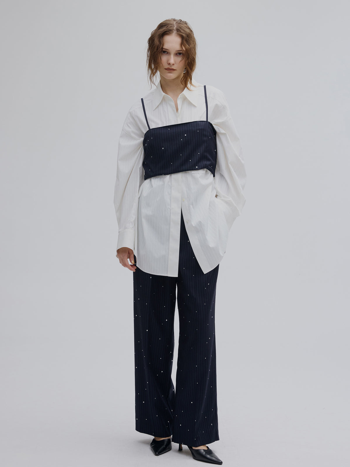 HOTFIX PINSTRIPE BUSTIER SET PANTS