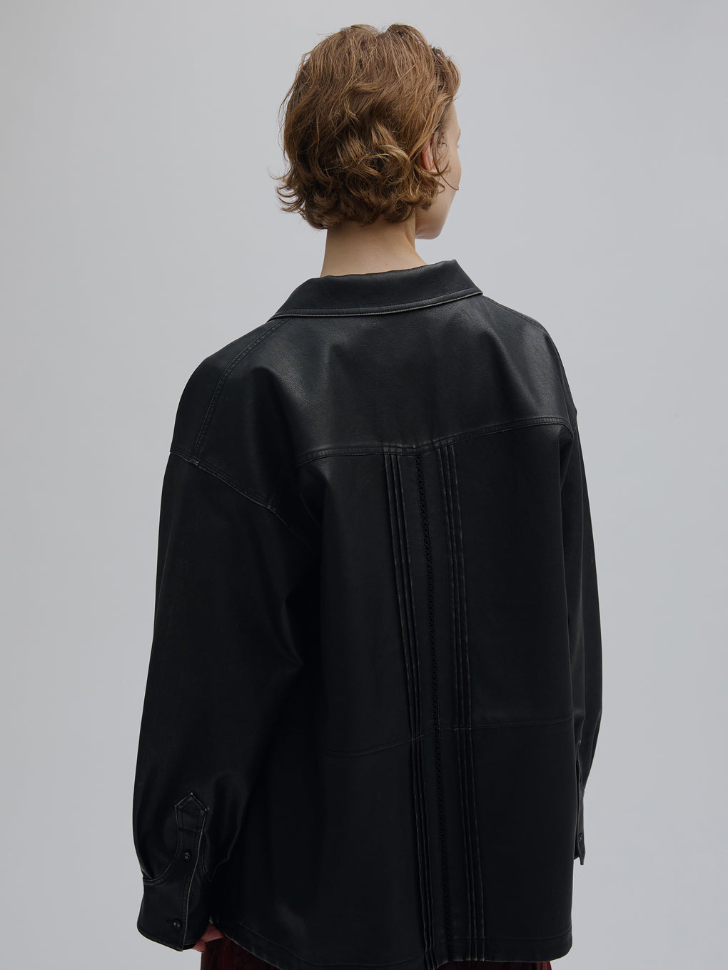 PINTUCK SYNTHETIC LEATHER SHIRT