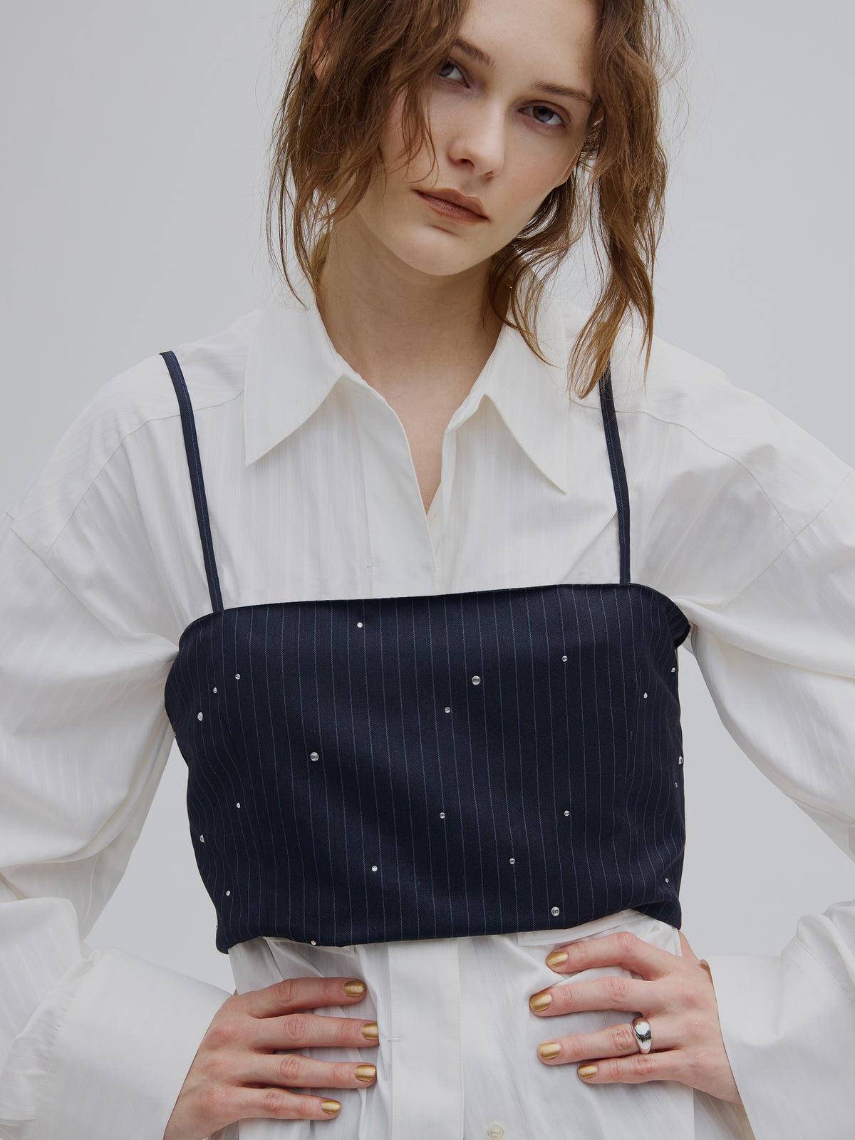 HOTFIX PINSTRIPE BUSTIER SET PANTS