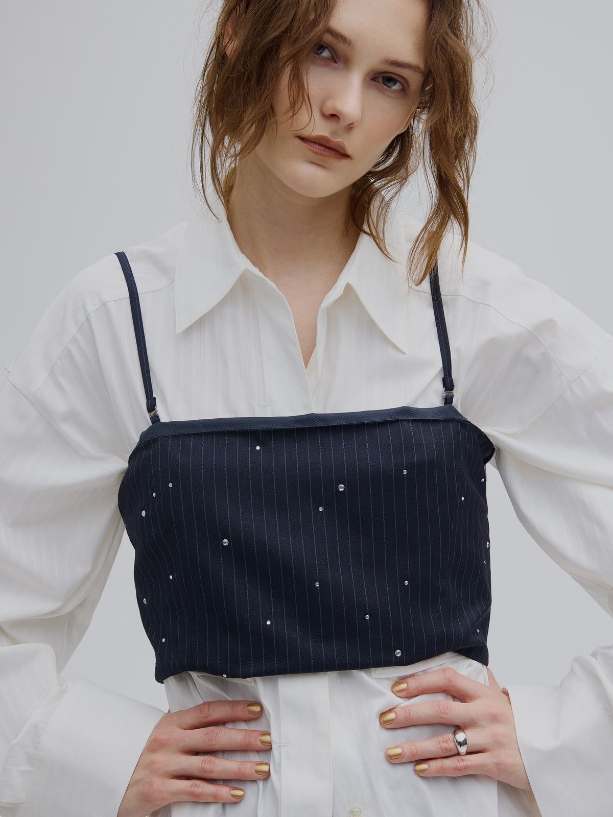 HOTFIX PINSTRIPE BUSTIER SET PANTS