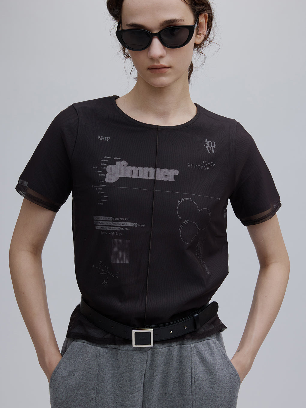 SHEER LAYERED GLIMMER GRAPHIC TEE