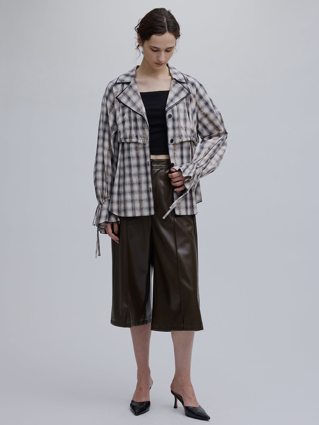 UNEVEN CHECK RIBBON SHIRT