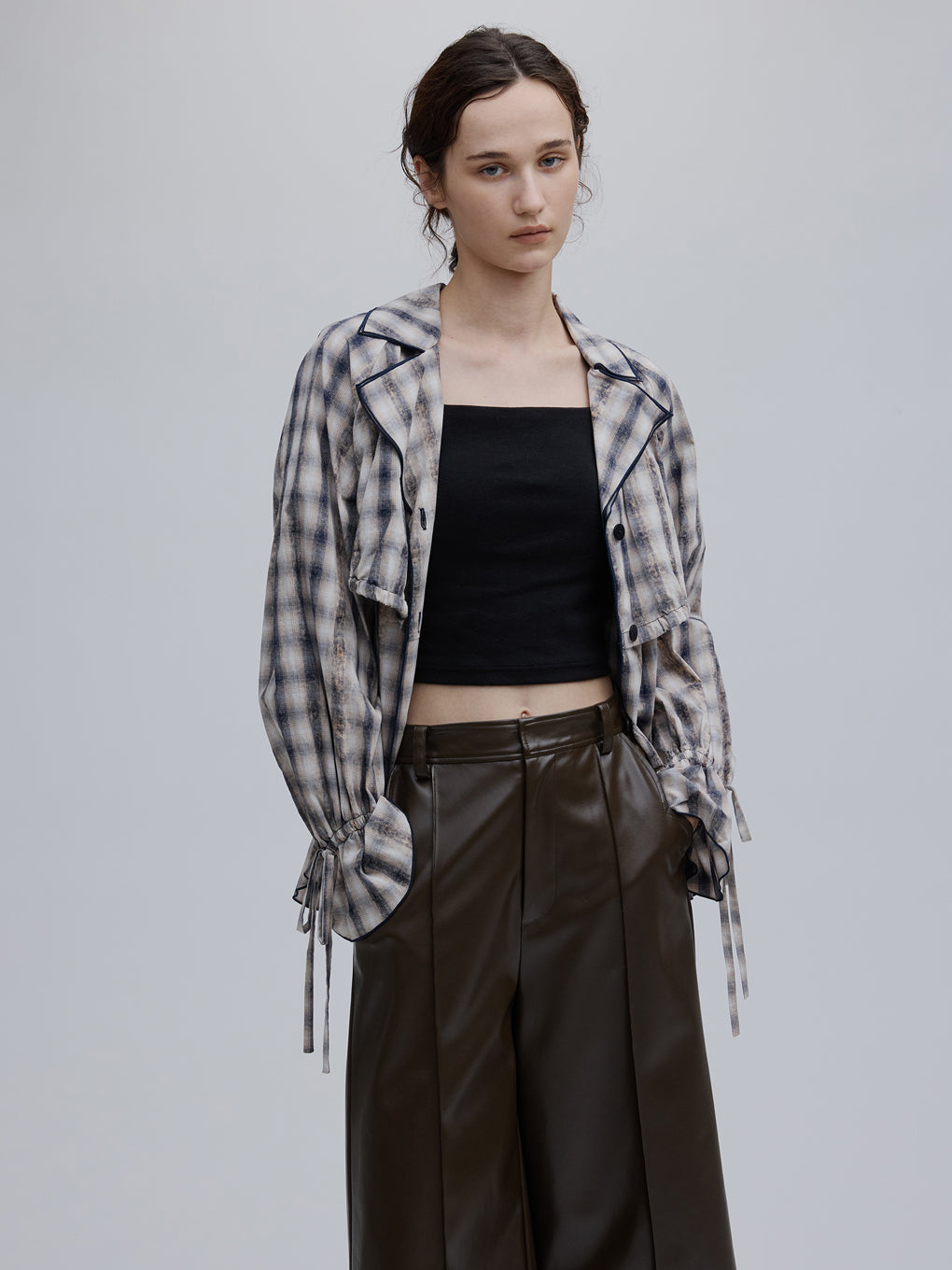 UNEVEN CHECK RIBBON SHIRT