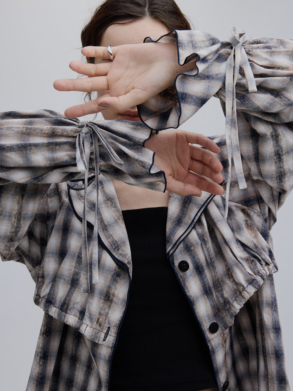 Andwang Trim Check Ribbon Tee 完売品 UNEVEN CHECK RIBBON SHIRT