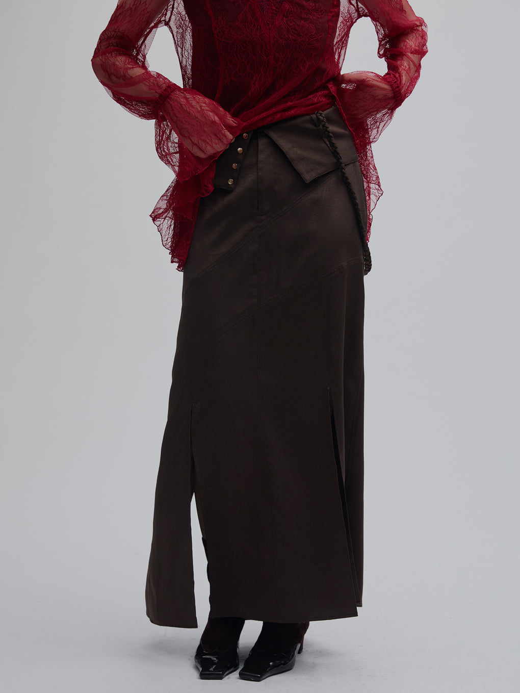 CRUSHED SATIN ARRANGE CORD SKIRT