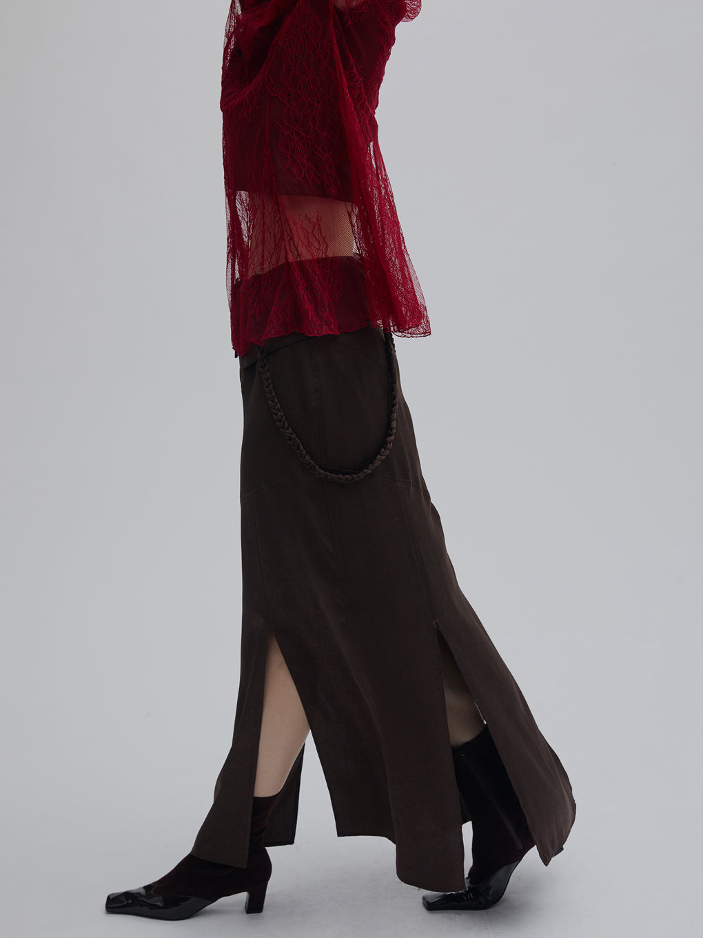 CRUSHED SATIN ARRANGE CORD SKIRT
