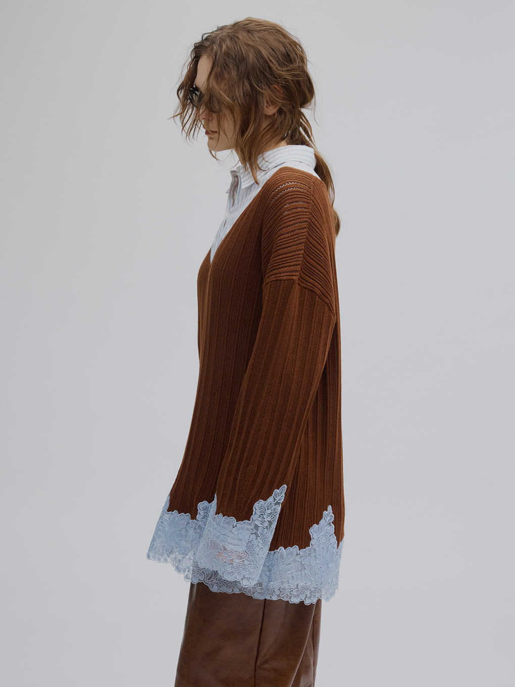 2WAY LACE DOCKING LADY KNIT TOP